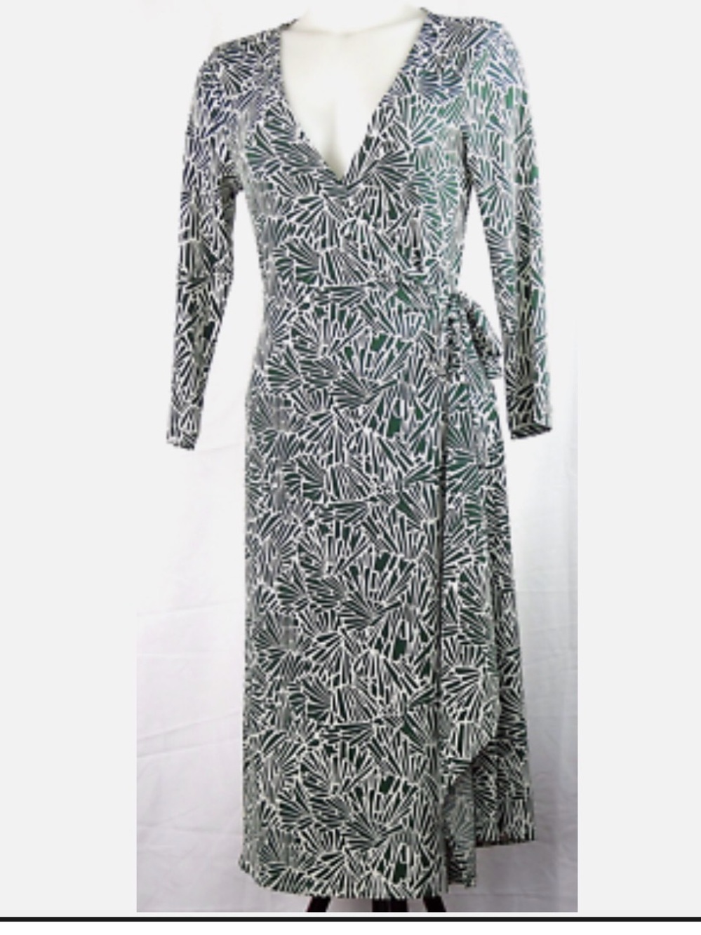 BCBGMAXAZRIA Womens Dress SizeM Green White Wrap Sheath Knee Length 3/4 Sleeve